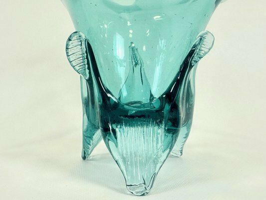 photo furniture Turquoise Polish Glass Basket From Ząbkowice Glassworks, 1960s