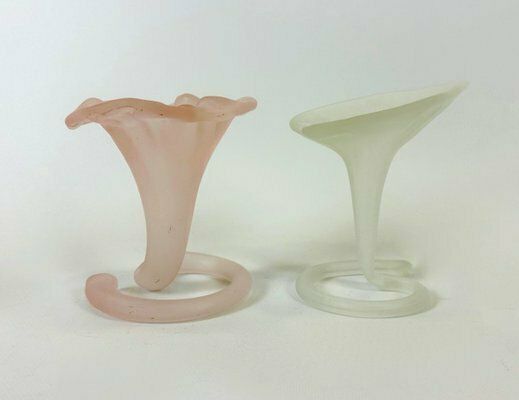 Vintage Frosted & Pink Hand Made Glass Lilly Vases From Stiver, 1970s, Set Of 2 photo buy