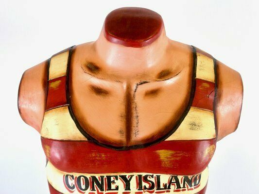photo for sale Coney Island Mens Swim Club Torso Mannequin On Stand, 1960s