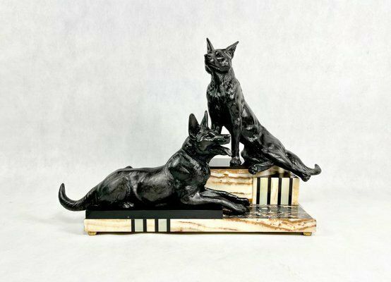 Louis Albert Carvin, Art Deco German Shepherds, 1920s, Zinc & Lead Alloy photo Art