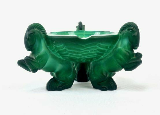 Art Deco Malachite Glass Pegasus Ashtray By Arthur Pleva For Curt Schlevogt, 1930s