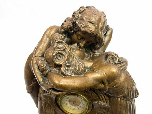 Large French Art Nouveau No 112 Fontaine De Labour Table Clock In Plaster From Lb Deposee, 1890s photo for sale