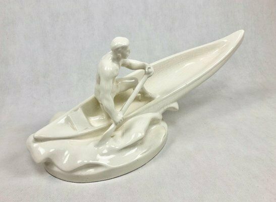 Ceramic Figure Of Canoeist From Jihokera Bechyně, Czechoslovakia, 1960s photo vinterior