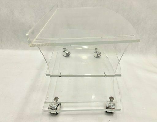 Mid Century Clear Acrylic Glass Shelf Unit Tv Stand On Castors, 1970s photo furniture