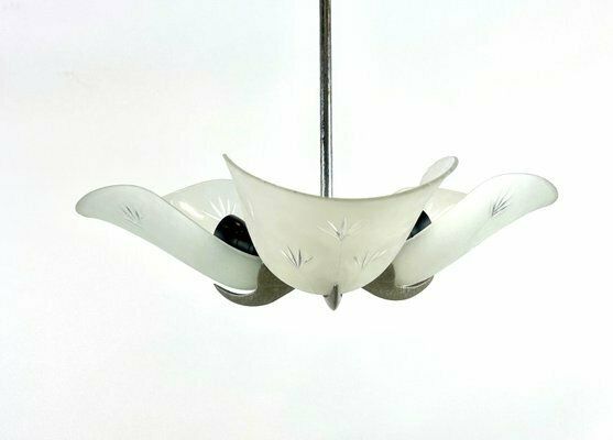 Art Deco Crystal Glass Pendant Lamp From Esc Zukov, 1940s photo Lighting