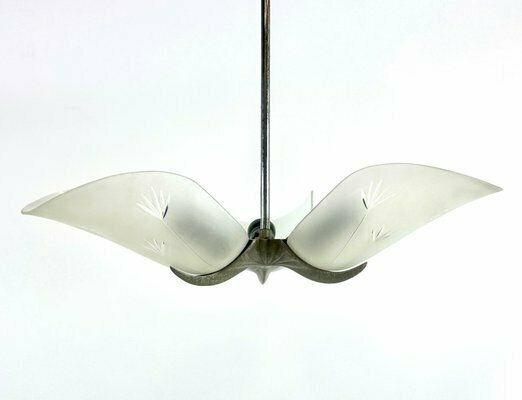 photo vinterior Art Deco Crystal Glass Pendant Lamp From Esc Zukov, 1940s