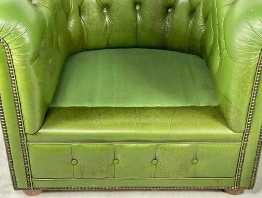 French Chesterfield Armchair In Green, 1970s photo vintage
