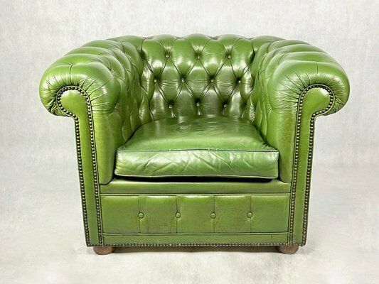 photo furniture French Chesterfield Armchair In Green, 1970s