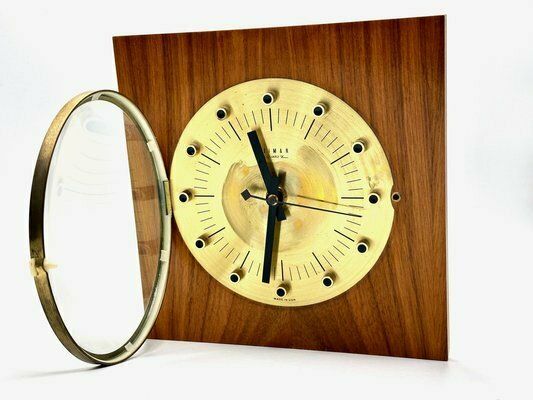 Mid Century Modern Teak And Brass Wall Clock From Weimar, 1960s photo furniture