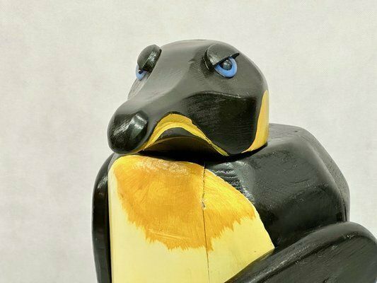 Art Large Vintage Carved Wooden Penguin Sculpture, 1970s photo