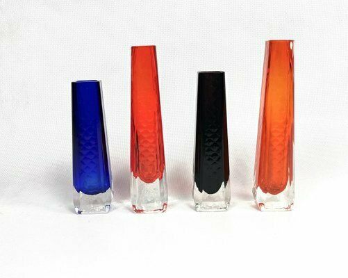 Sommerso Glass Vases From Veb Kunstglas Wasungen, 1970s, Set Of 4 photo 248.0