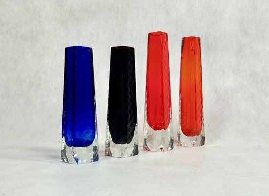 Sommerso Glass Vases From Veb Kunstglas Wasungen, 1970s, Set Of 4 photo vintage