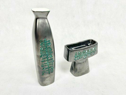 Ceramic Vase & Candleholder By Jitka Forejtova For Kravsko, 1960s, Set Of 2 photo vinterior