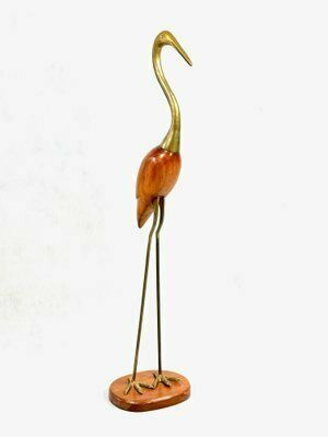 Mid Century Modern Tall Carved Teak And Brass Heron Figurine, 1960s photo furniture