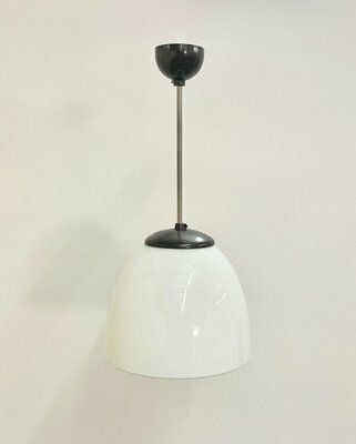 Czech Sunburst White Milk Glass And Bakelite Pendant Lamp From Napako, 1930s photo for sale