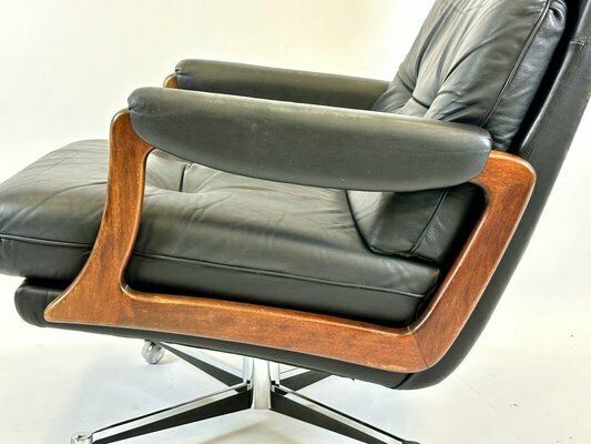 Mid Century Swivel Black Leather Armchair, 1970s photo buy