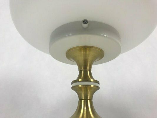 Mid Century Milk Glass And Brass Table Lamp From Napako, 1960s photo Lighting