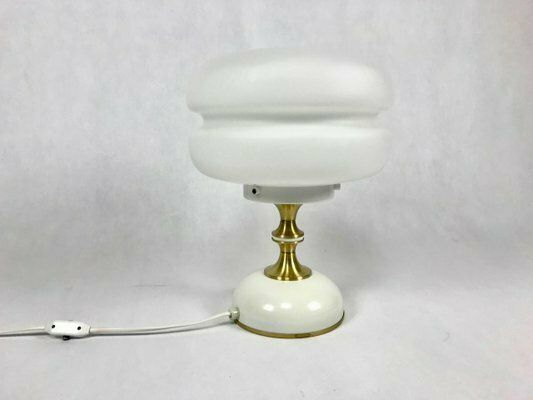 Mid Century Milk Glass And Brass Table Lamp From Napako, 1960s photo vinterior