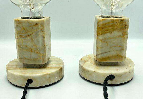 Art Deco Marble Table Lamps From Kámen Praha, 1930s, Set Of 2 photo Lighting