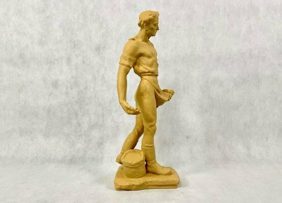 Large Socialist Realist Style Ceramic Sculpture Of Sower, Czechoslovakia, Late 1940s photo for sale