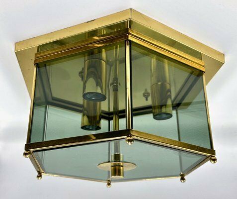 Modernist Smoked Glass Brass Ceiling Lamp Attributed To Luigi Colani For Jsb, 1970s photo buy