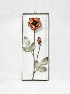 Mid Century Copper Wall Decoration With Rose, Czech, 1950s photo buy