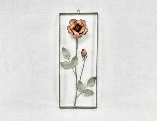 Mid Century Copper Wall Decoration With Rose, Czech, 1950s photo vintage