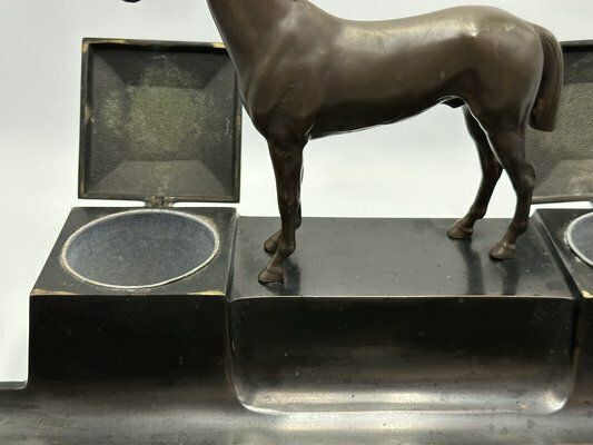 French Bronze & Marble Horse Desk Set With Inkwells, 1900s photo 797.0