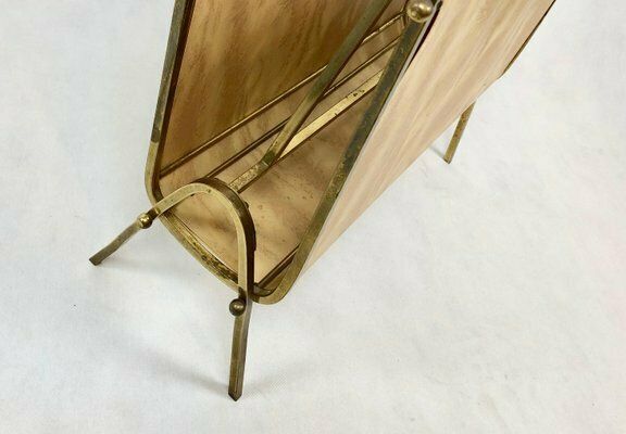 Vintage Brass & Vinyl Magazine Rack, 1970s photo vinterior