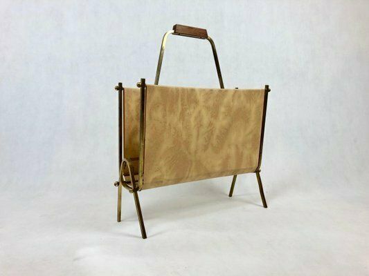 Vintage Brass & Vinyl Magazine Rack, 1970s photo vintage