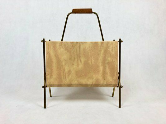 photo furniture Vintage Brass & Vinyl Magazine Rack, 1970s