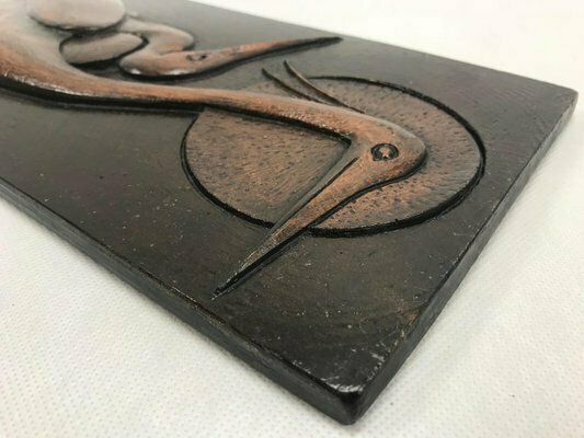 Mid Century Czech Wall Relief With Crane Birds, 1960s photo Art