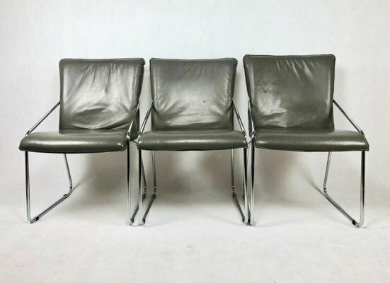 Mid Century Tubular Steel Office Chair, 1960s, Set Of 3 photo vinterior