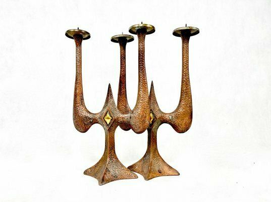 Polish Brutalist Copper Candleholders, 1970s, Set Of 2 photo 629.0