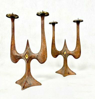 Polish Brutalist Copper Candleholders, 1970s, Set Of 2 photo vinterior