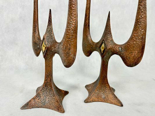 Polish Brutalist Copper Candleholders, 1970s, Set Of 2 photo buy