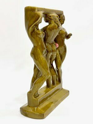 Figurine Of Three Graces In The Bathhouse Attributed To Zdeněk Farnik For Jihokera Bechyně, 1975 photo Home Decor