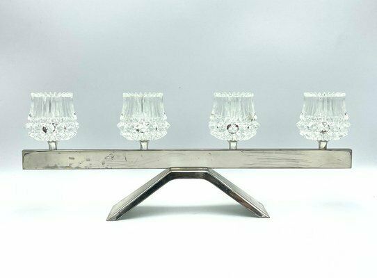 Mid Century Steel & Crystal Glass Candleholder, 1970s photo Home Decor