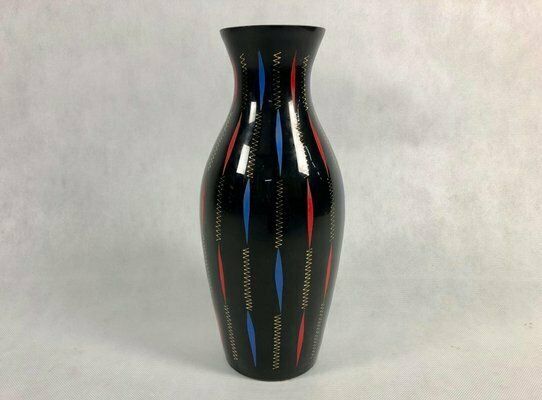 Hand Painted Black Glass Vase From Veb Kunstglas Arnstadt, 1970s photo for sale