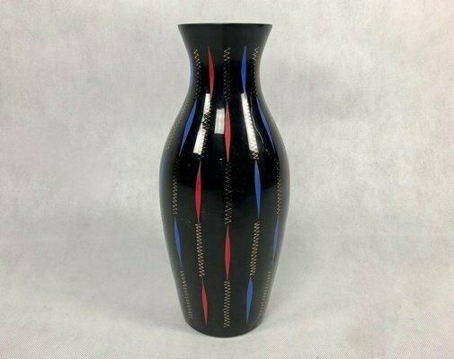 Hand Painted Black Glass Vase From Veb Kunstglas Arnstadt, 1970s photo Home Decor