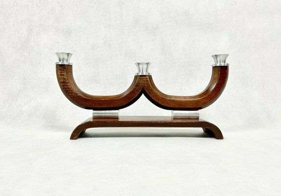 Mid Century Wood And Aluminium Candleholder, 1950s photo for sale
