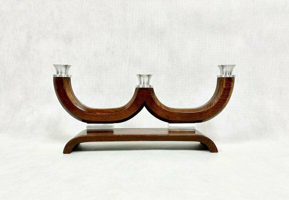 Mid Century Wood And Aluminium Candleholder, 1950s photo vinterior