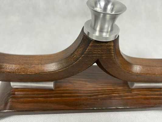 Mid Century Wood And Aluminium Candleholder, 1950s photo vintage