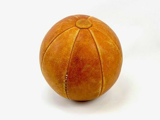 Mid Century Leather Medicine Ball, 1950s photo furniture