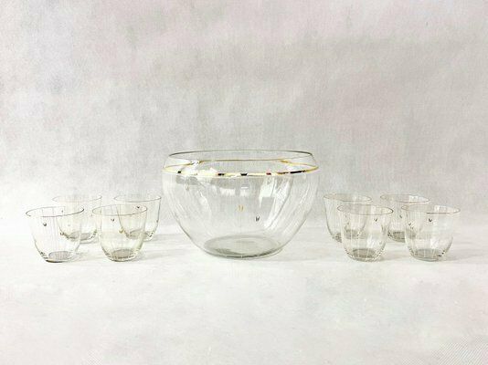 Mid Century Gold Plating Glass Punch Set, 1950s, Set Of 9 photo furniture