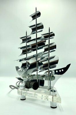 Mid Century Steel Sail Ship Table Lamp, Czech, 1950s photo 315.0