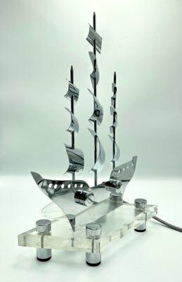 Mid Century Steel Sail Ship Table Lamp, Czech, 1950s photo buy