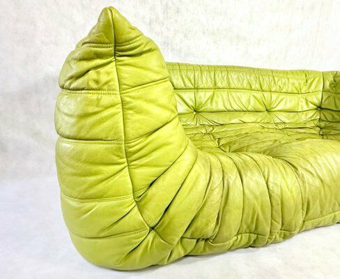 Vintage 3 Seat Togo Sofa With Arms In Green Leather By Michel Ducaroy For Ligne Roset, 2012 photo buy