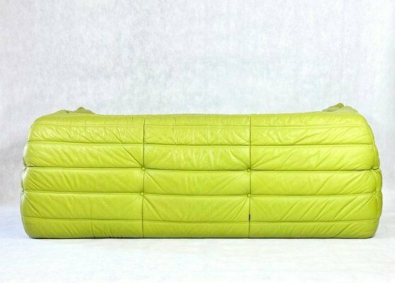 4455.0 Vintage 3 Seat Togo Sofa With Arms In Green Leather By Michel Ducaroy For Ligne Roset, 2012 photo