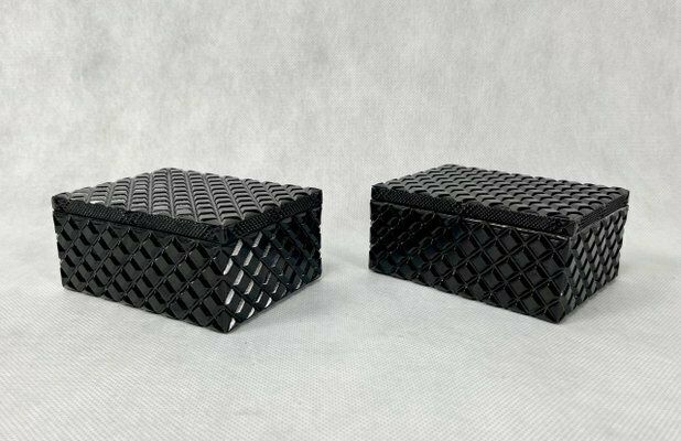 Bohemian Hyite Box From Jablonecké Sklárny, 1960s, Set Of 2 photo vinterior